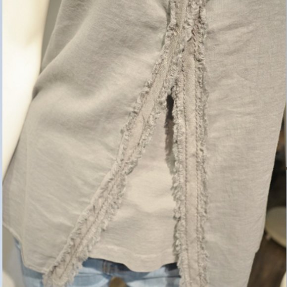 Fringey Detail Cotton/Linen Slipover Top - Picture 6 of 8